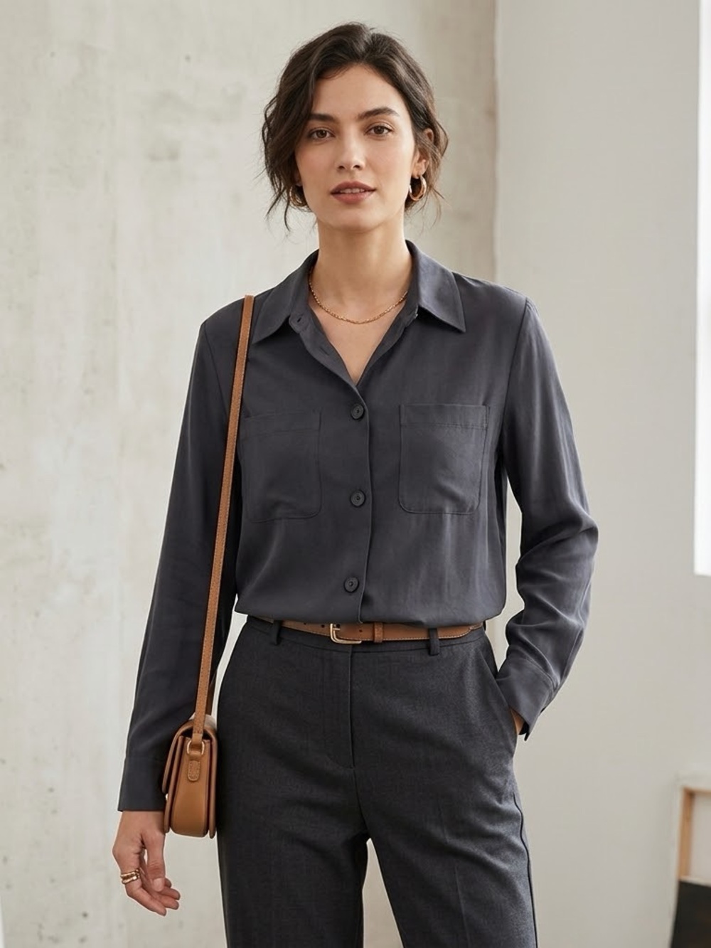 Jones New York Dark Navy Button-Down Shirt Jacket